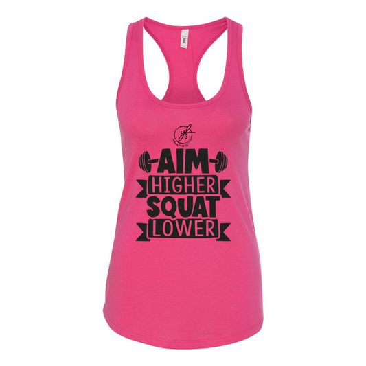 YOLO FITTED'S "AIM HIGH, SQUAT LOWER" WOMEN'S RACER BACK TANK - Yolofitted