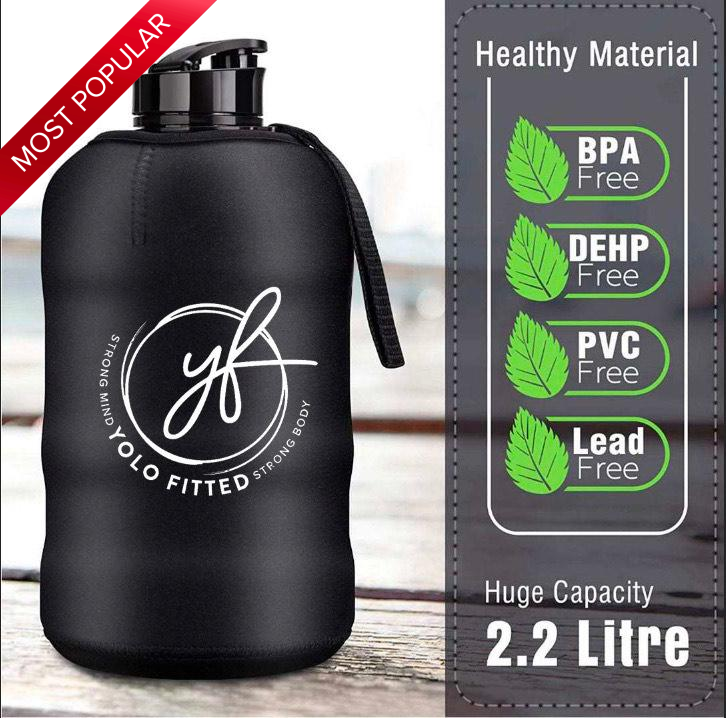 YOLO FITTED HALF GALLON WATER BOTTLE WITH INSULATION SLEEVE – BPA FREE LARGE WATER BOTTLE/2.2 LITER (74 OUNCE) - Yolofitted