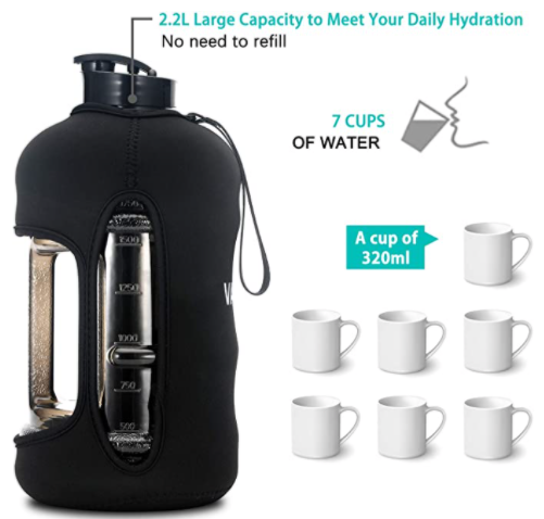 YOLO FITTED HALF GALLON WATER BOTTLE WITH INSULATION SLEEVE – BPA FREE LARGE WATER BOTTLE/2.2 LITER (74 OUNCE) - Yolofitted