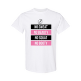 NO SWEAT, NO BEAUTY, NO SQUAT NO BOOTY YOLO FITTED WOMEN'S TEE - Yolofitted
