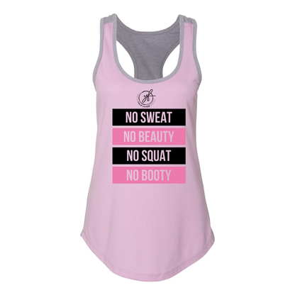 YOLO FITTED'S Women's NO SWEAT, NO BEAUTY, NO SQUAT, NO BOOTY" RACER BACK TANK