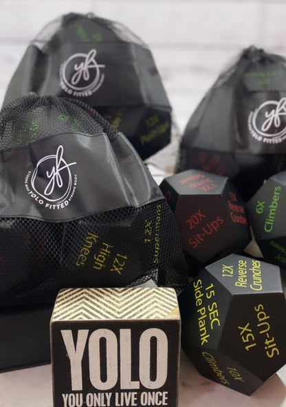 YOLO FITTED FULL Body HIIT  WORKOUT FITNESS DICE WITH MESH BAG - Yolofitted