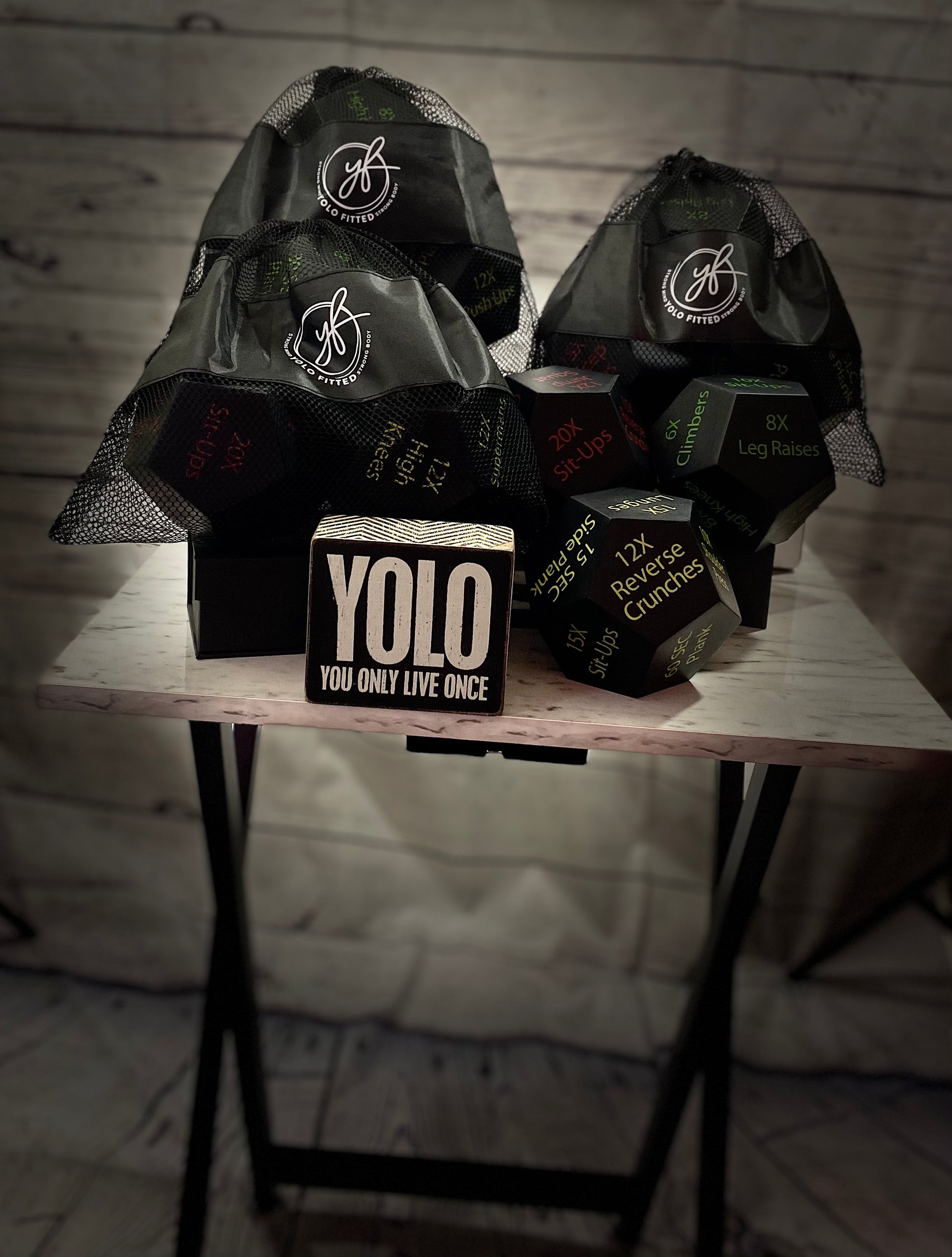 YOLO FITTED FULL Body HIIT  WORKOUT FITNESS DICE WITH MESH BAG - Yolofitted